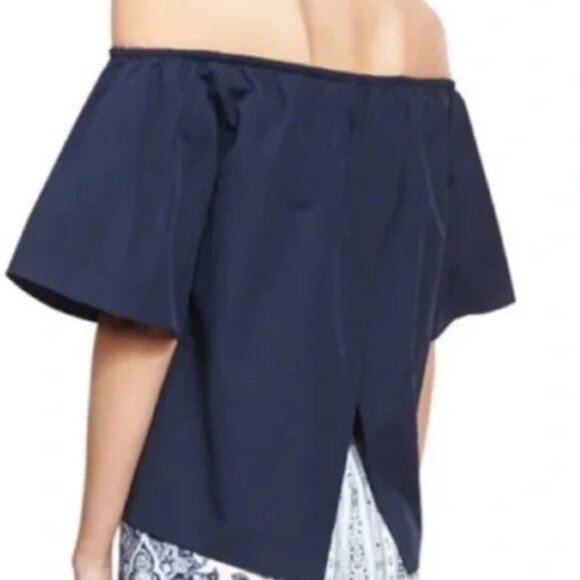 Alice + Olivia Split Back Off the Shoulder Coastal Crosby Top Blouse Navy Sz XS - Picture 1 of 13